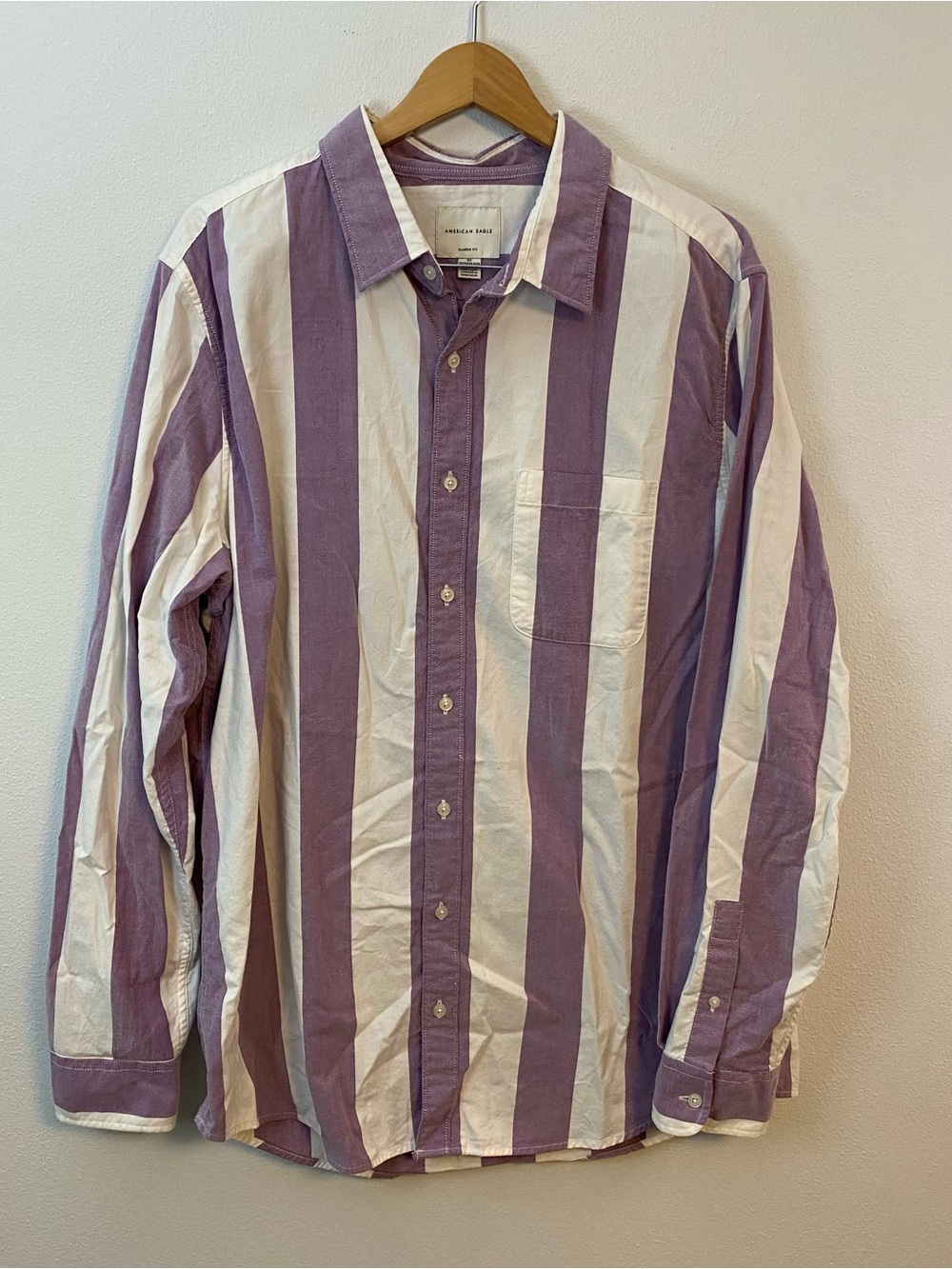 American Eagle Purple and White Striped Long Sleeve Button Down Mens XL Ta